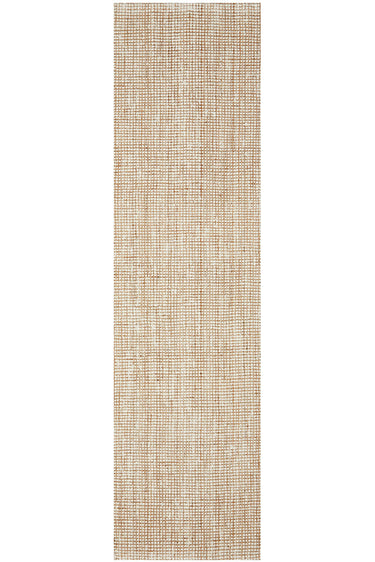 Marlo White and Natural Jute Modern Hand Loomed Pebble Pattern Hallway Runner Rug
